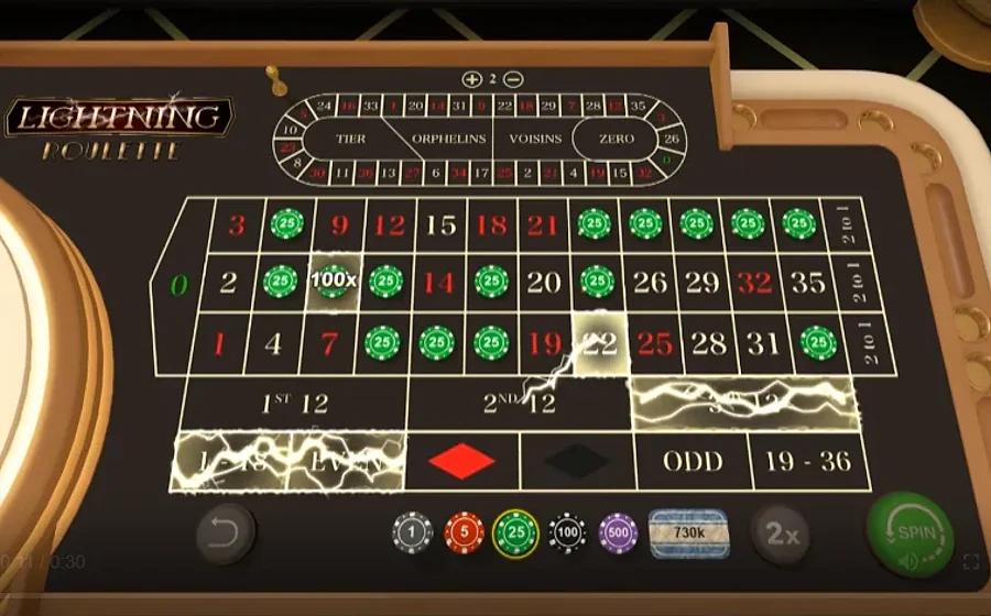 Lightning Roulette dans le casino live Azur Casino