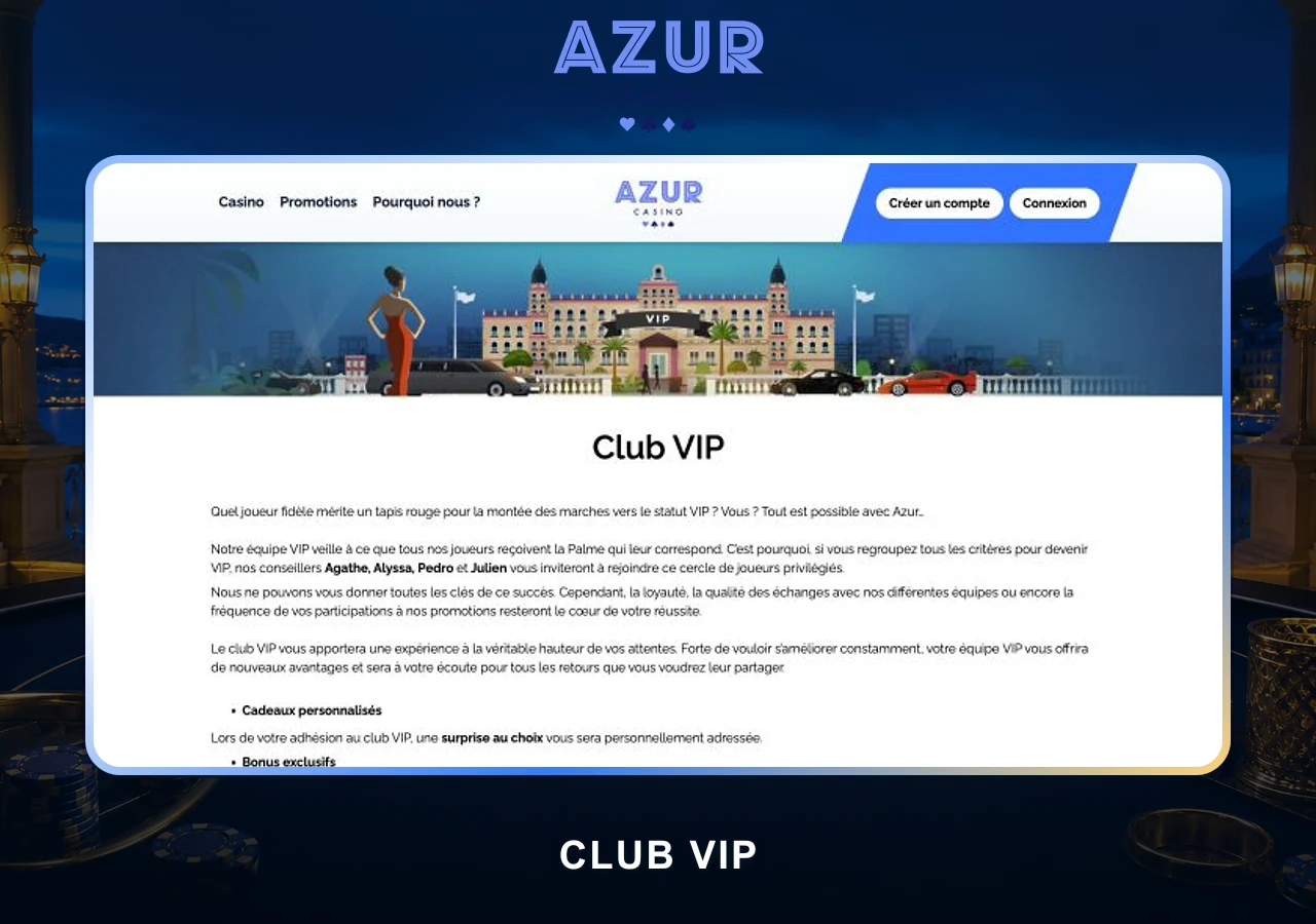 Programme VIP Azur Casino
